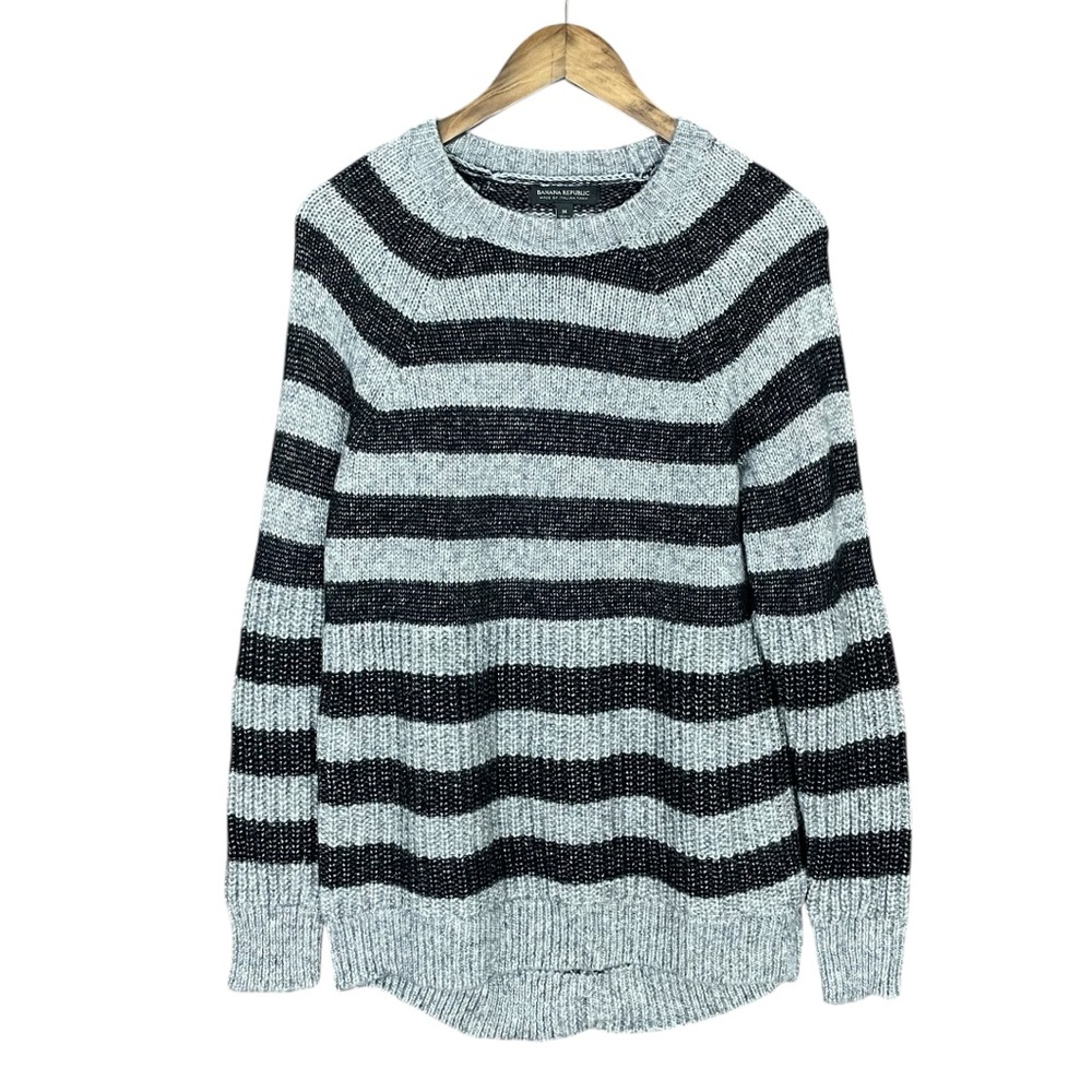 Banana Republic | Crew Neck Stripe Wool Blend Sweater Braided Cable Knit Chunky - Picture 5 of 8
